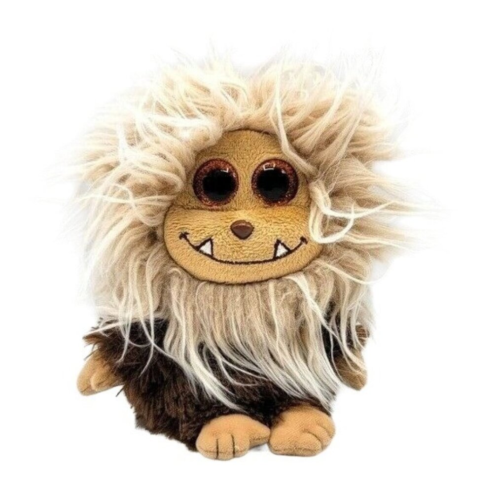 Ty Frizzys Zinger Monster Plush Toy Brown 8" Shaggy Glitter Eyes 2014 Beanbag